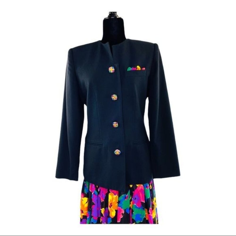 Kasper for ASL Jacket & Skirt Suit Set  Womens 90s Vintage Sz 6 Crystal Buttons - Picture 7 of 16
